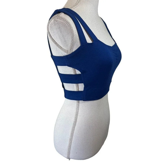 Love Republic Royal Blue Cropped Top Size Small Cutout Sides Stretch Ruched - Picture 2 of 8